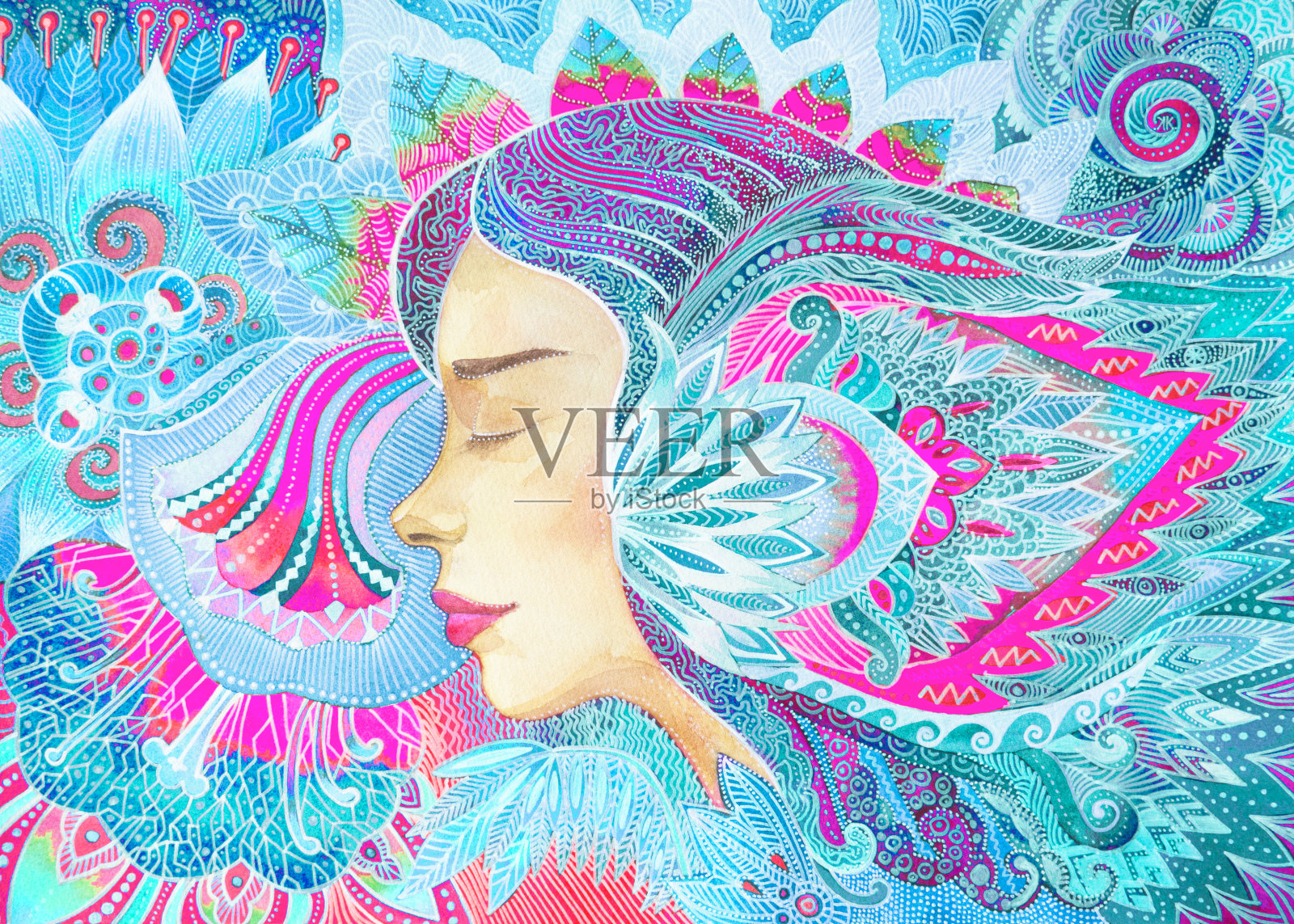 水彩画身体与灵魂的和谐插画图片素材