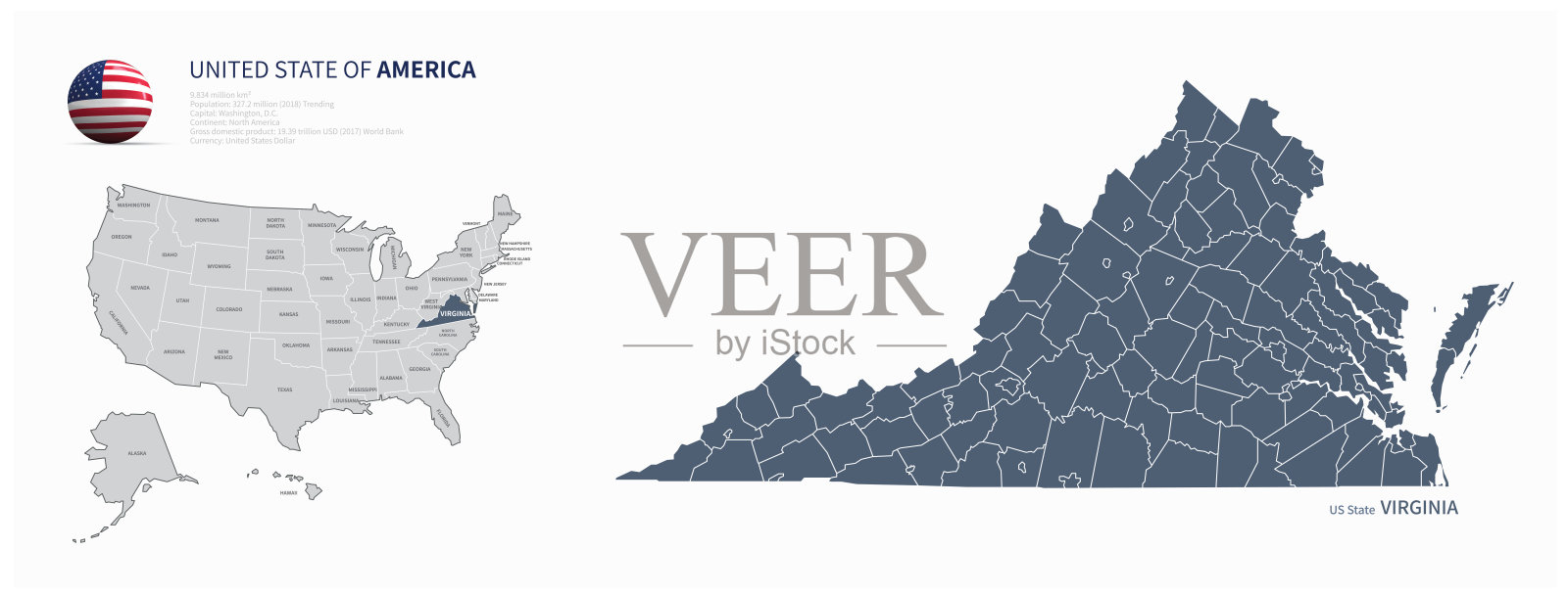 美国地图美国地图和以美国各州边界标出的地图插画图片素材