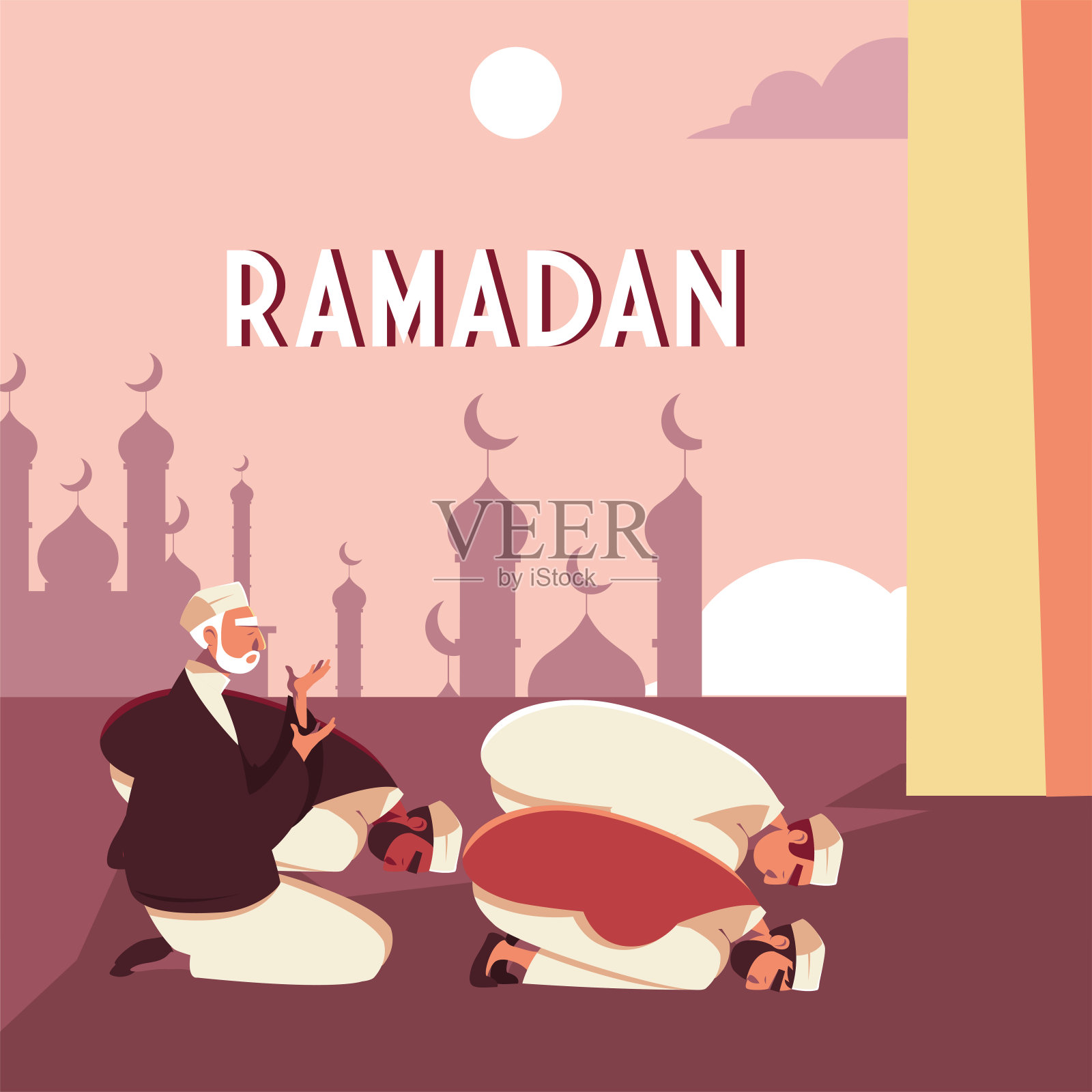 问候卡穆斯林男子祈祷插画图片素材