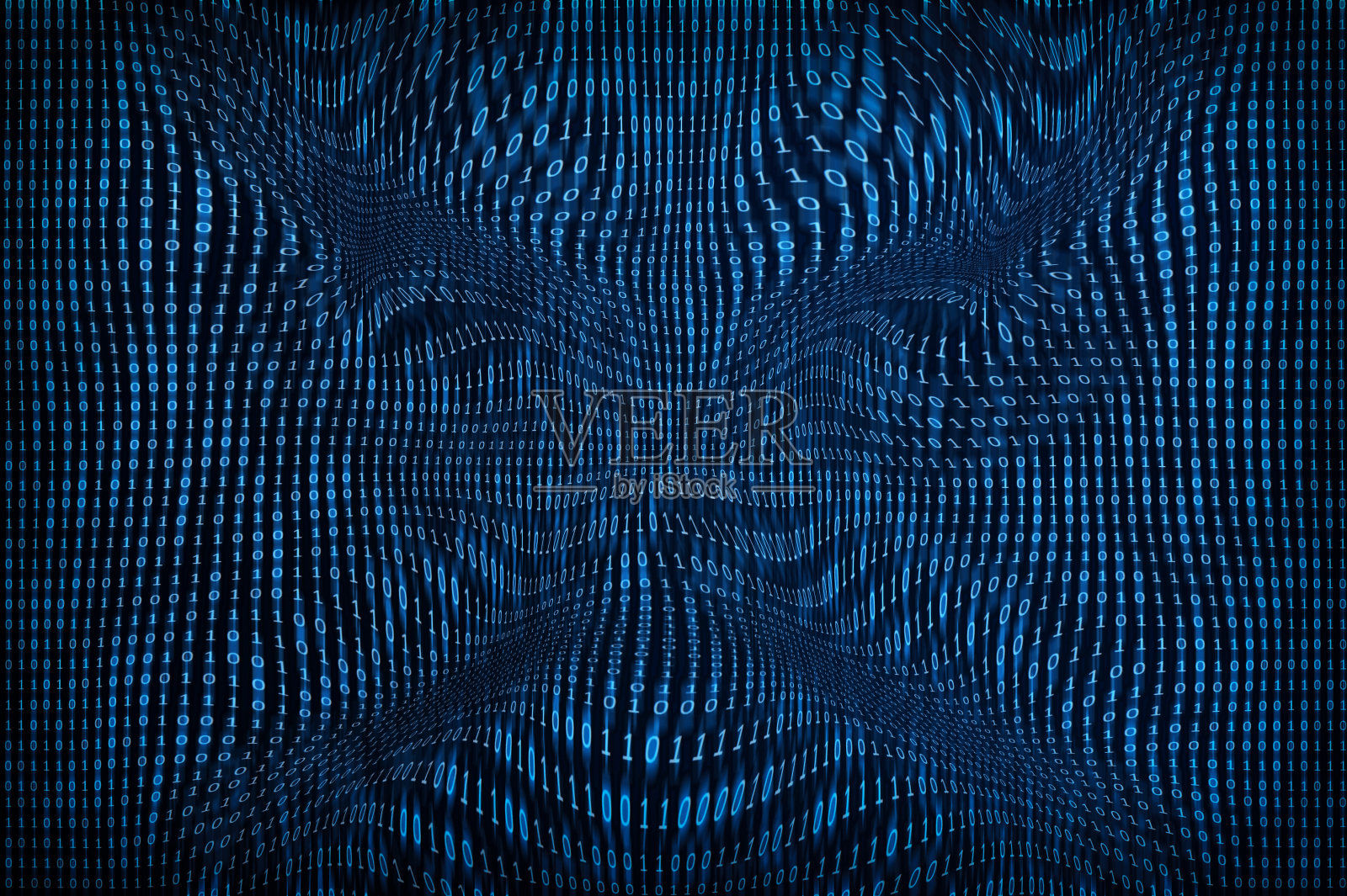 网络犯罪是当今世界的一个全球性问题。深蓝色背景，二进制编码为0和1，中间是一张邪恶的脸。插画图片素材