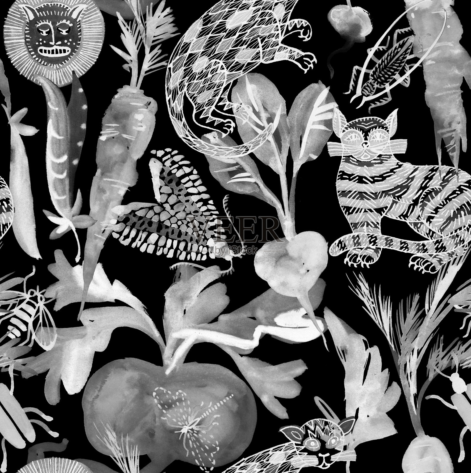 动植物混合无缝民族格局插画图片素材