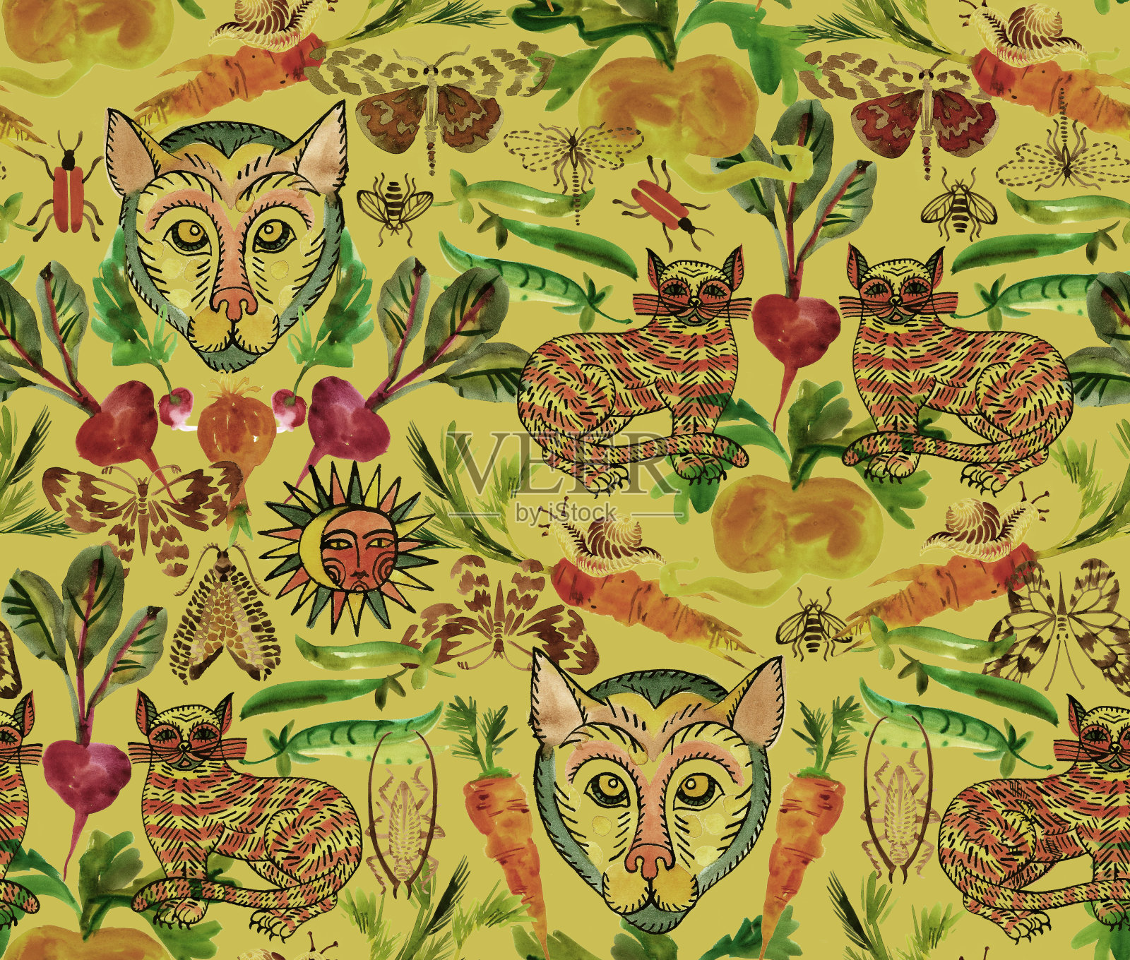 动植物混合无缝民族格局插画图片素材