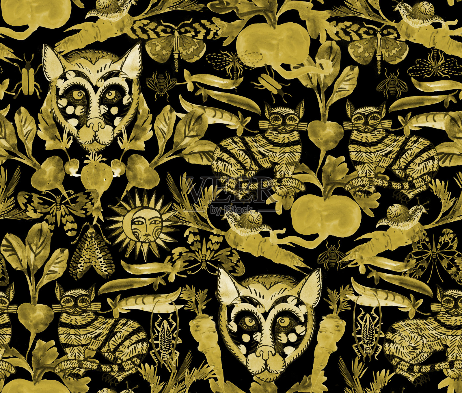 动植物混合无缝民族格局插画图片素材