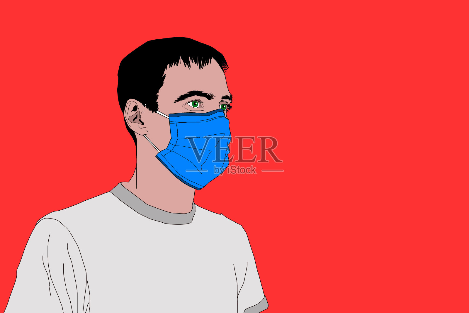 戴医用口罩的人危险的冠状病毒检疫。特性口罩，防止细菌感染。医疗疾病防护理念。插图。插画图片素材