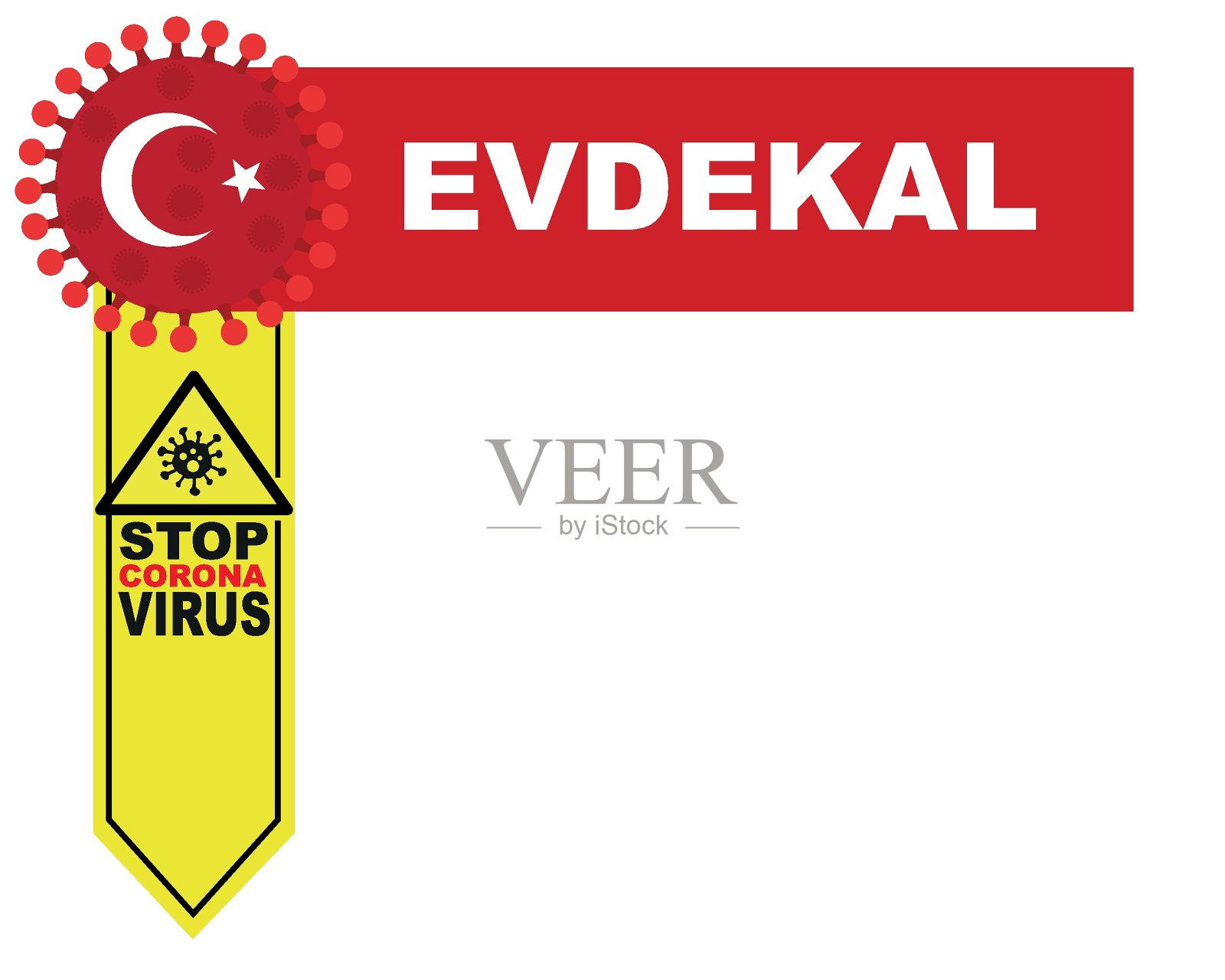 土耳其象征旗帜和呼吁留在家里。covid-19电晕流行病。 横幅、图形、向量插画图片素材