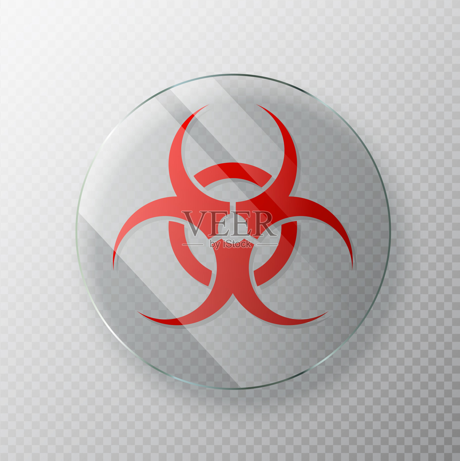 生物危害标志在玻璃表面隔离透明背景。病毒危害和公共卫生风险疾病。矢量图插画图片素材