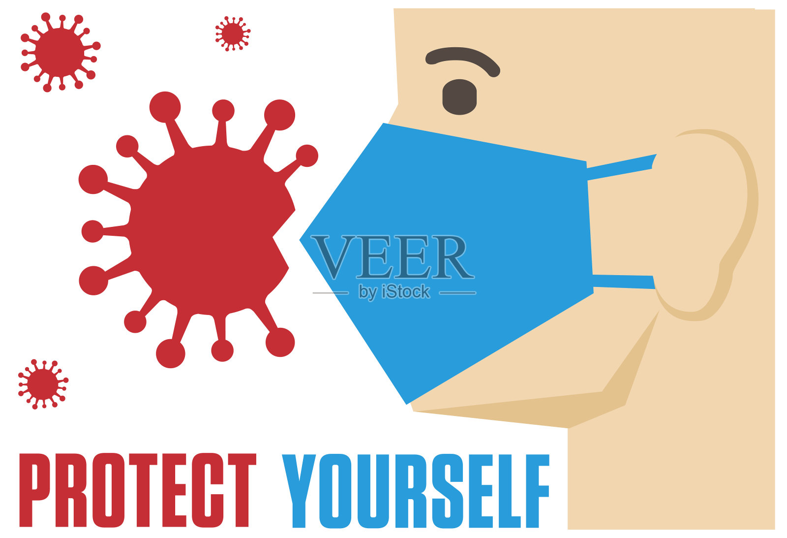 带防护口罩的人脸，2019-冠状病毒插画图片素材