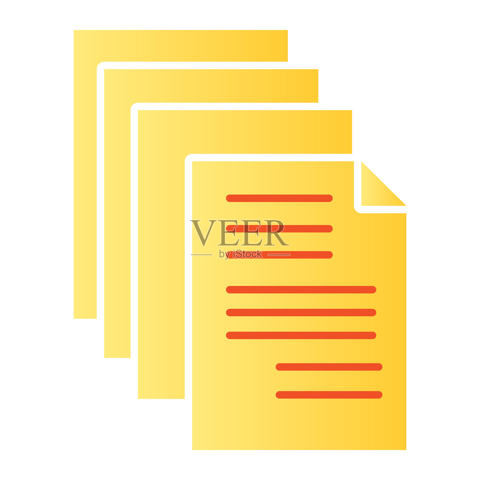 文档平面图标。用流行的平面风格列出颜色图标。纸张渐变风格设计，网页和移动应用的图形。图标素材