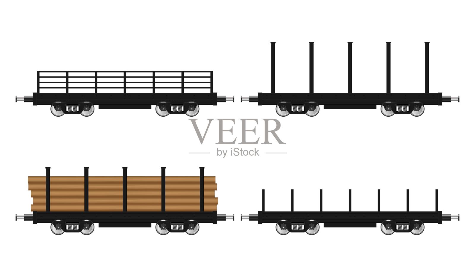 一组火车车厢矢量插图孤立在白色背景设计元素图片
