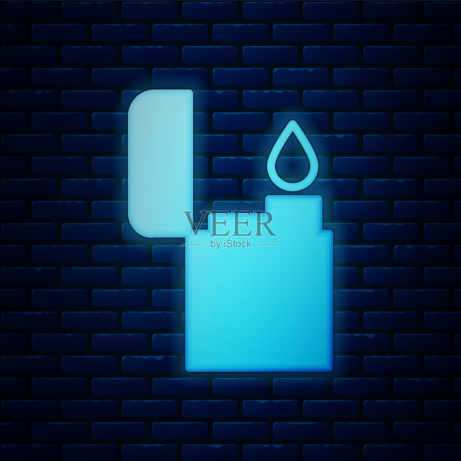 发光的霓虹灯图标孤立在砖墙的背景。矢量图插画图片素材