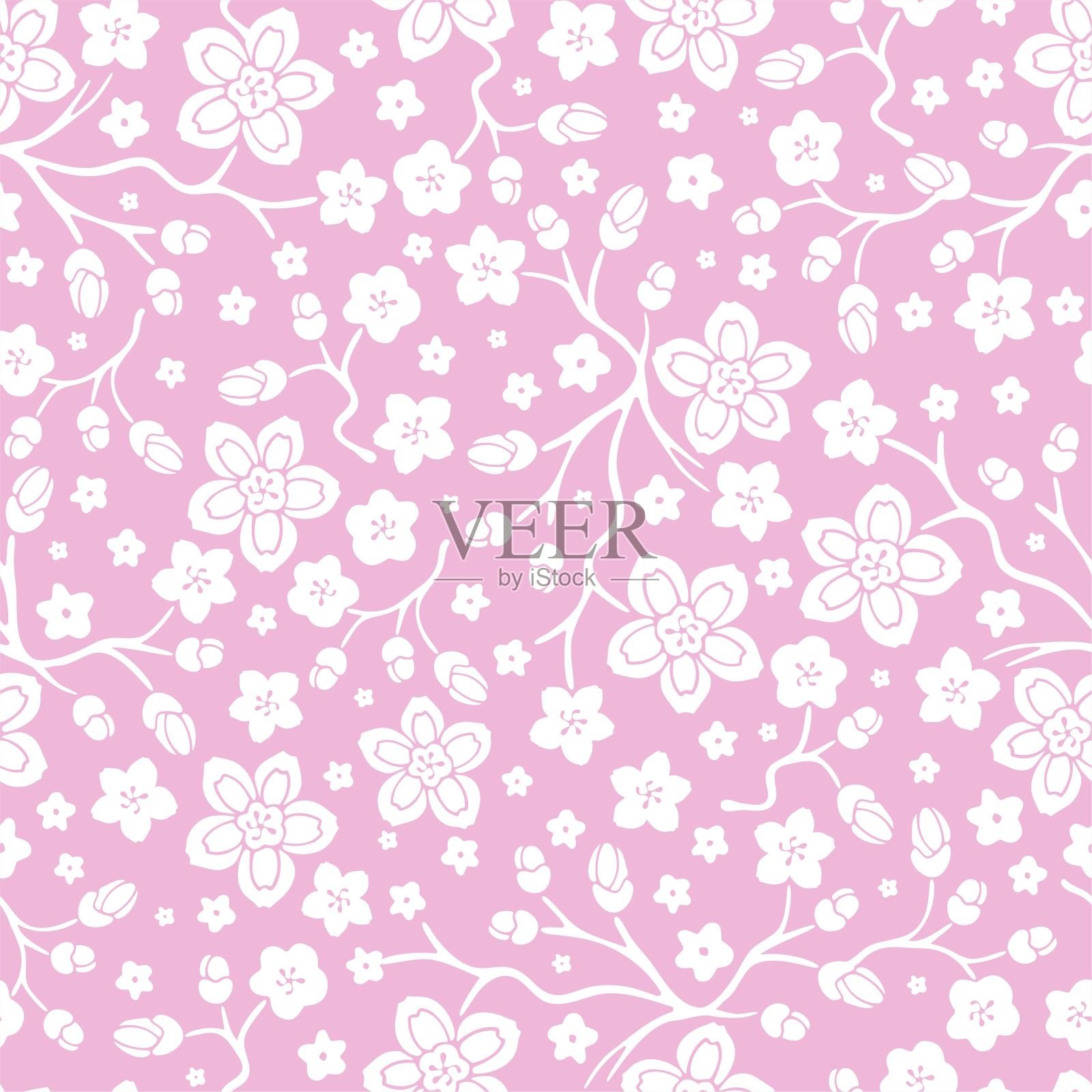 无缝图案与樱花盛开。插画图片素材