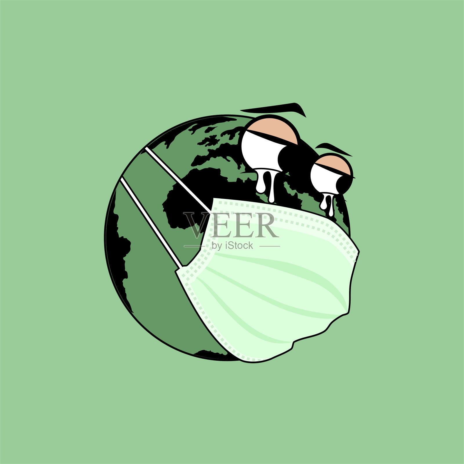 地球在哭泣，戴着面具插画图片素材