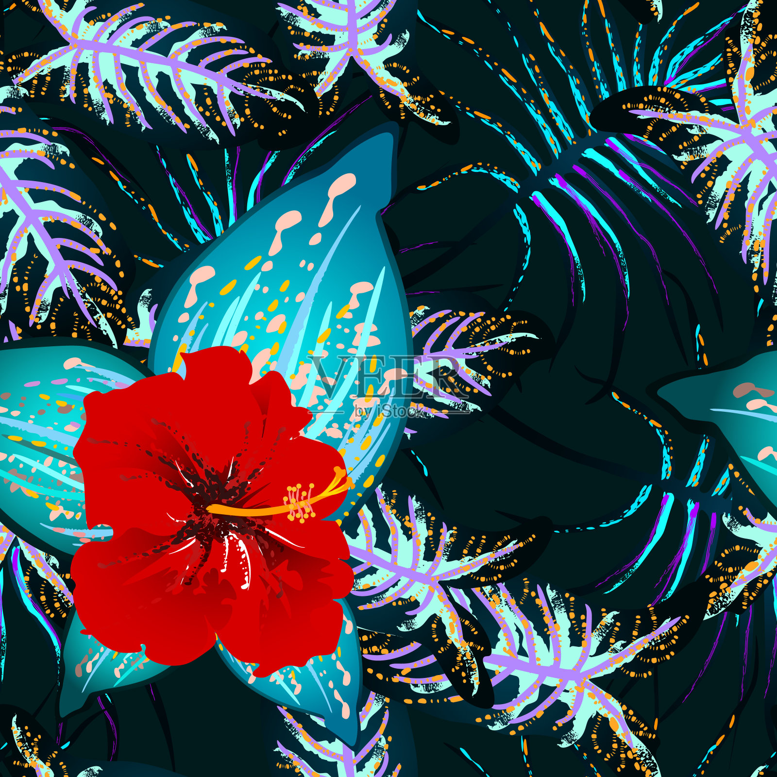 热带的叶子。现代的主题。丛林打印。插画图片素材