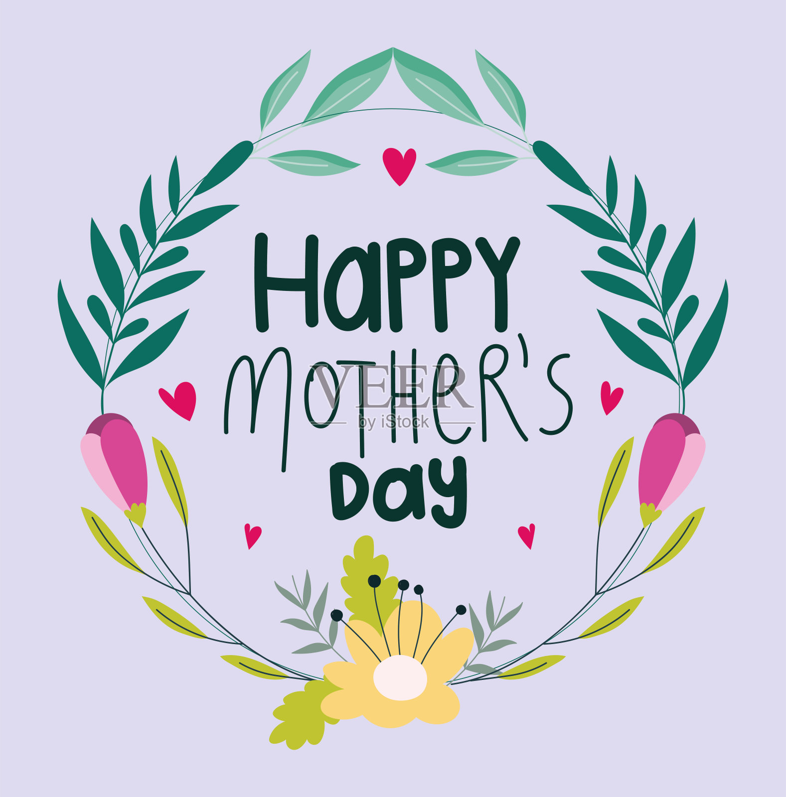 母亲节快乐，花圈装饰鲜花插画图片素材