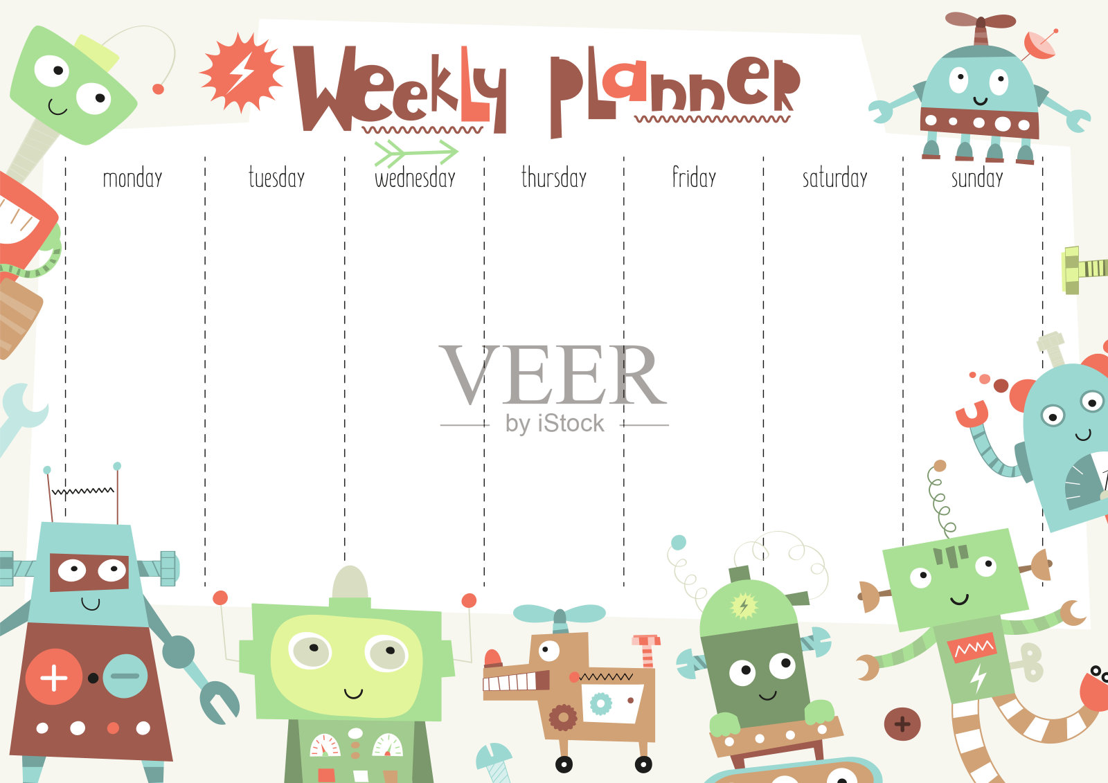 用有趣的机器人做每周计划插画图片素材