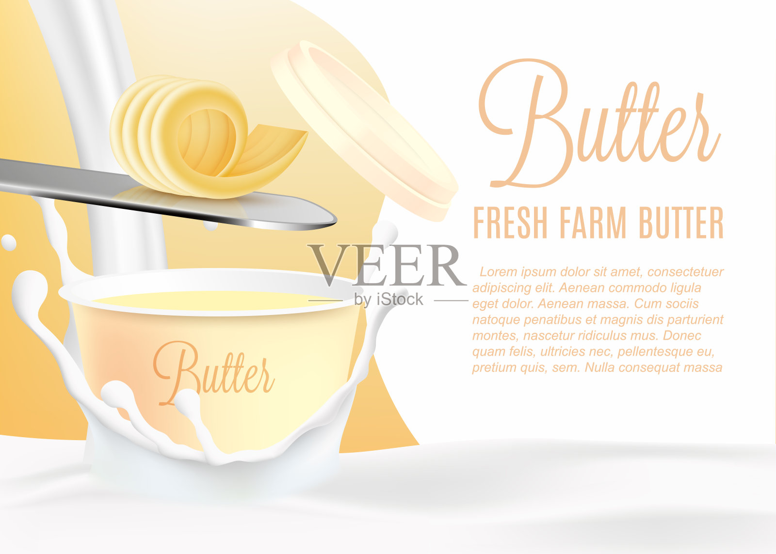 新鲜农场黄油广告横幅3d现实矢量插图孤立。插画图片素材