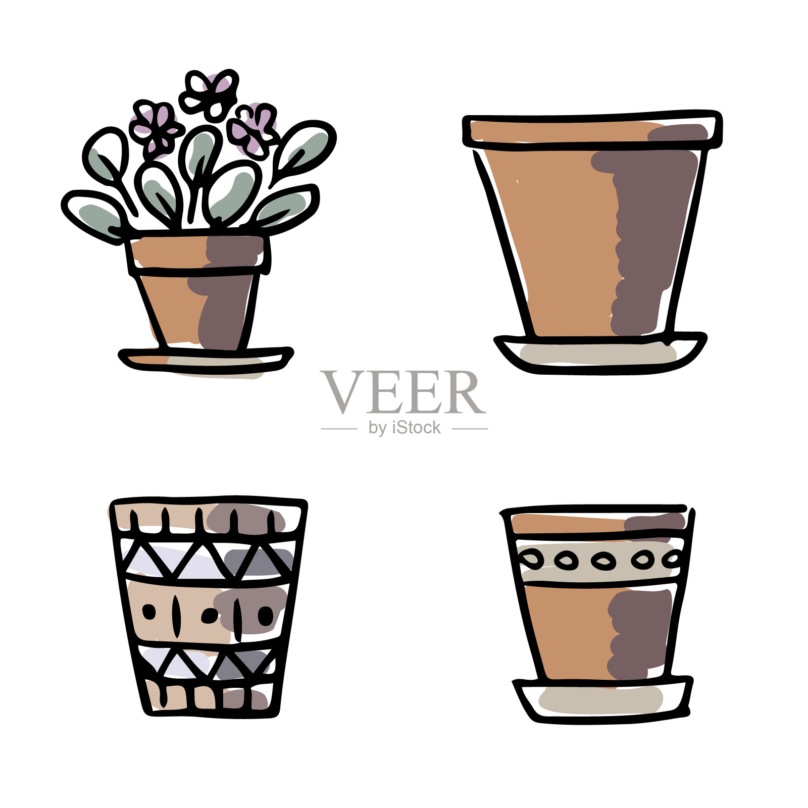 手绘花盆插画图片素材