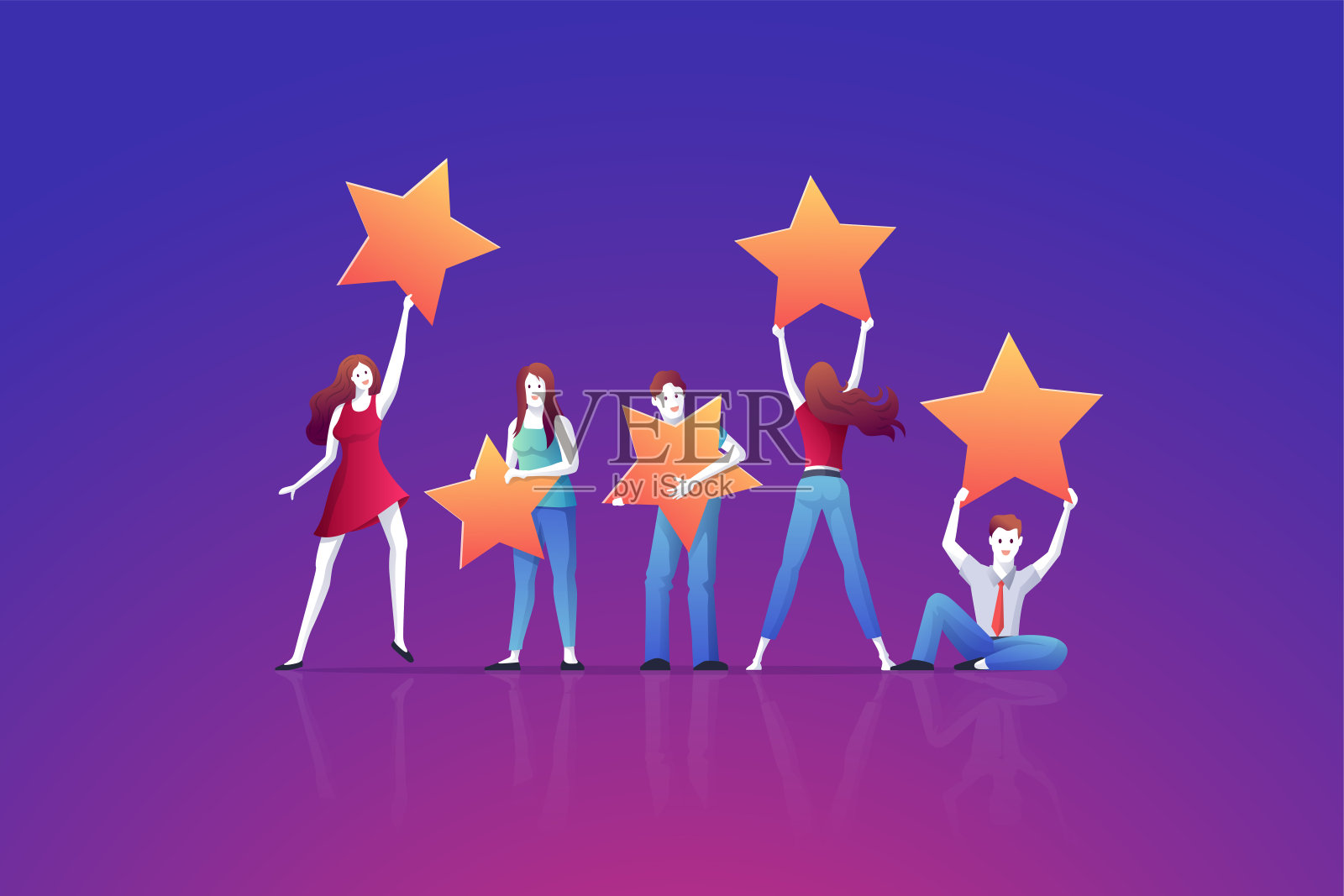 持有评级星的人。插画图片素材