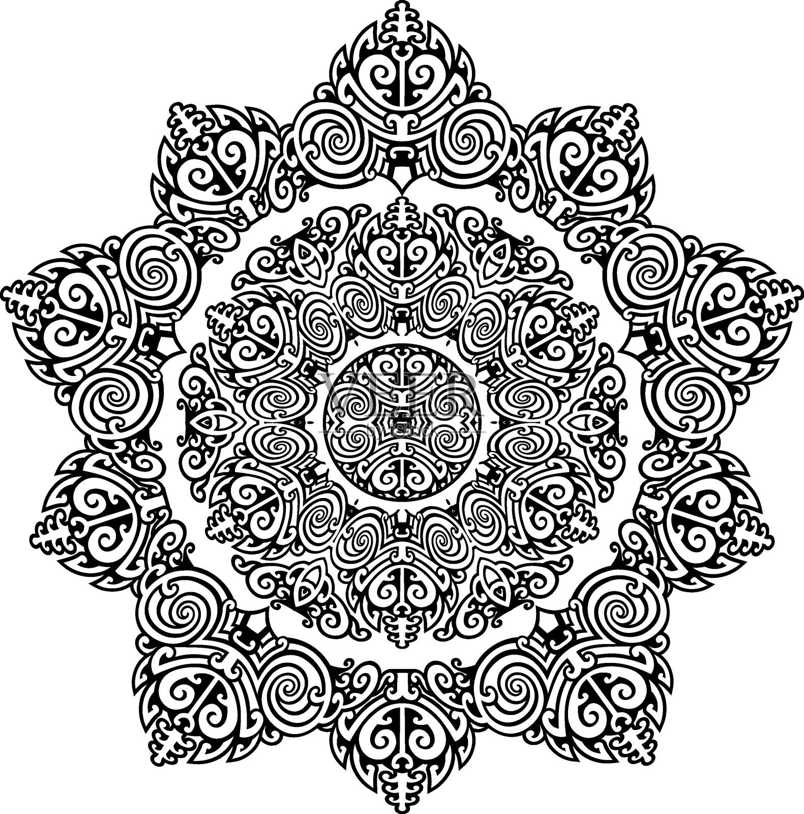 太阳或花纹身轮廓复杂的图案插画图片素材