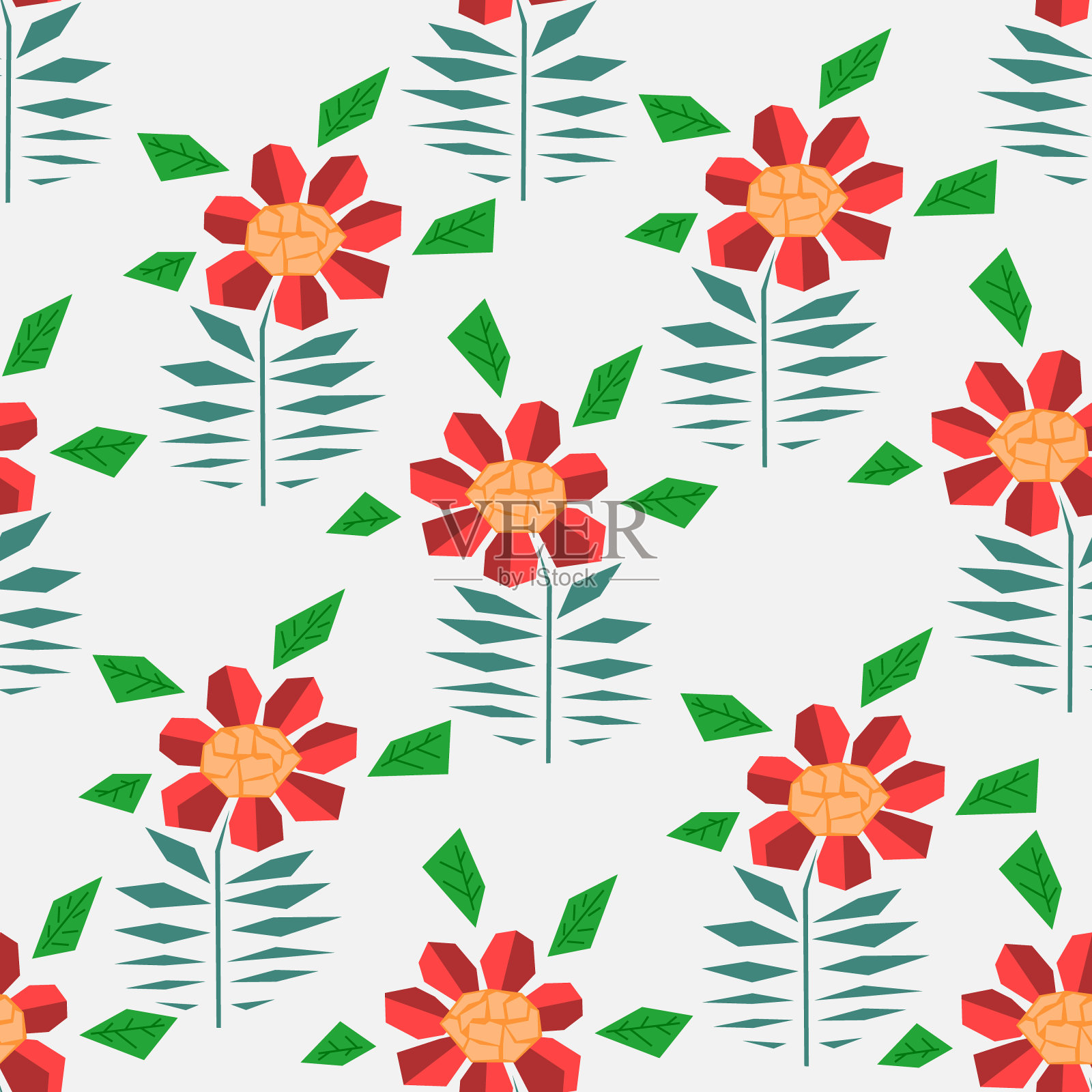 明亮的图案与抽象的红色非洲菊花插画图片素材