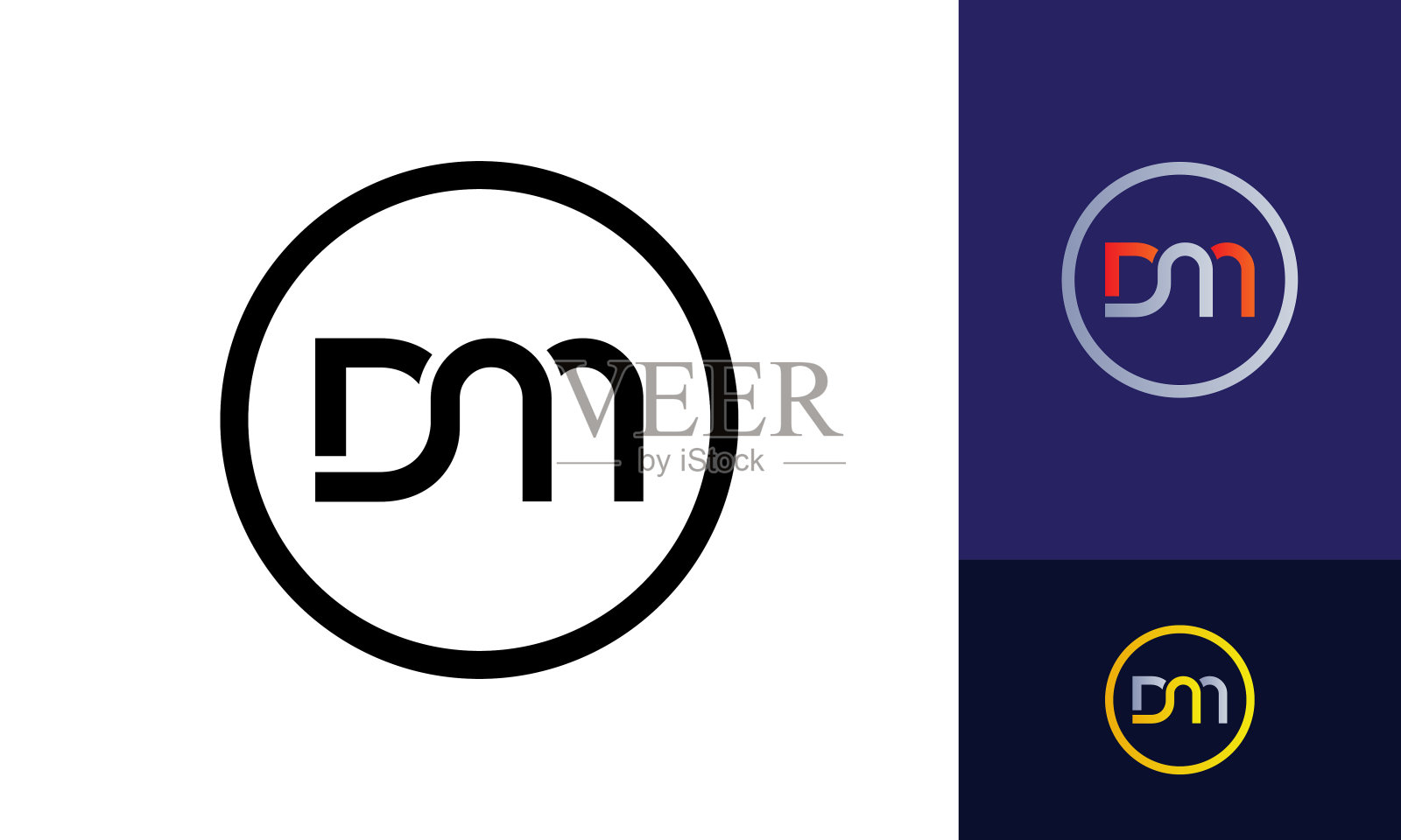 初始DM字母标志与创意现代商业排版向量模板。创意抽象字母DM标志设计插画图片素材