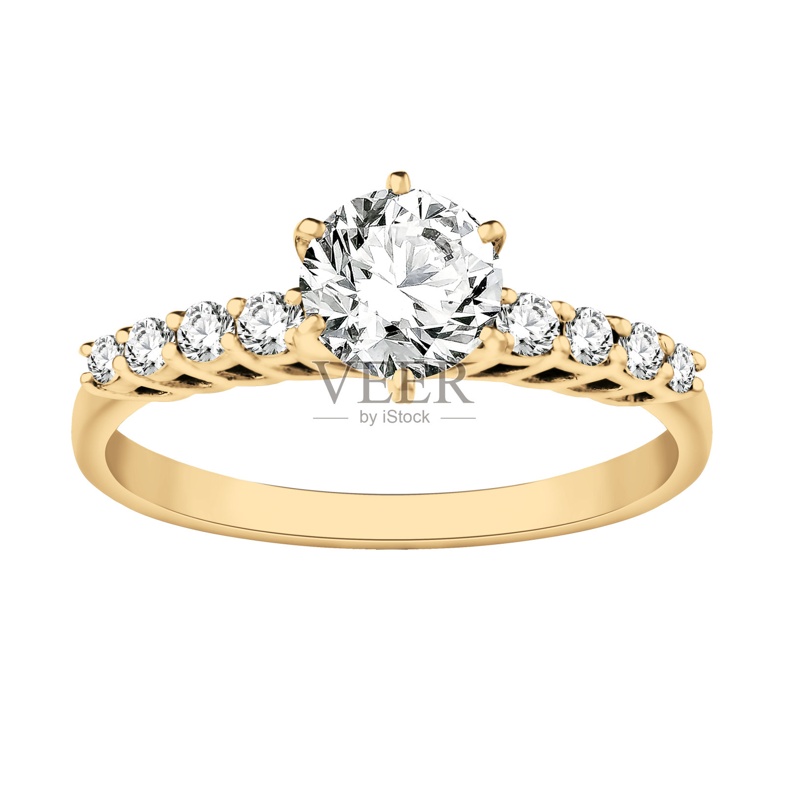 钻石金戒指(从白色背景中分离出来)照片摄影图片