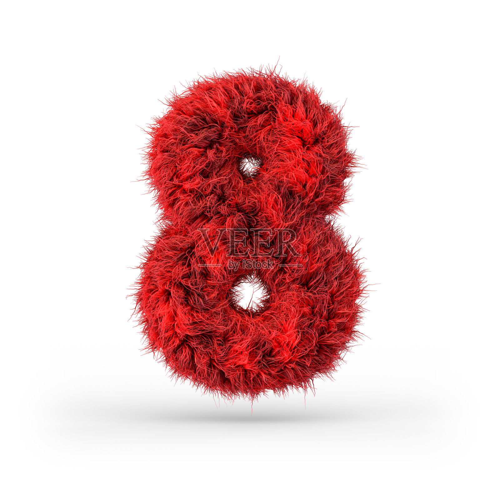 数字8。数字信号。红色毛茸茸的字体。3 d照片摄影图片