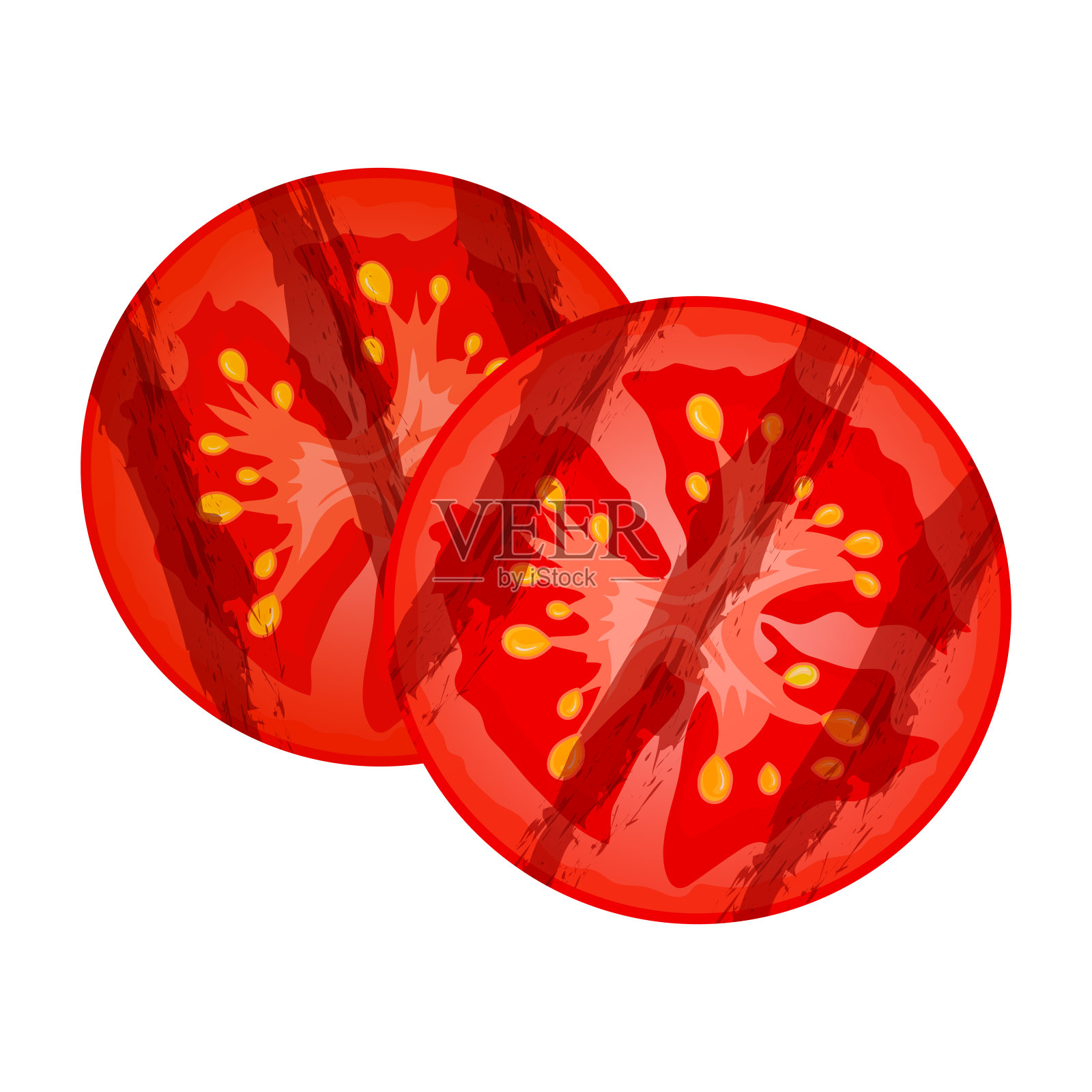 烤红番茄切片孤立在白色背景。成熟多汁的西红柿。矢量插图。插画图片素材
