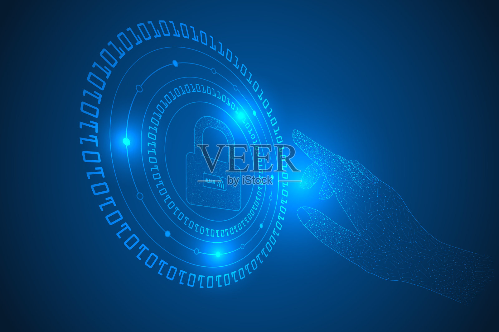 网络安全与手触保护技术摘要插画图片素材