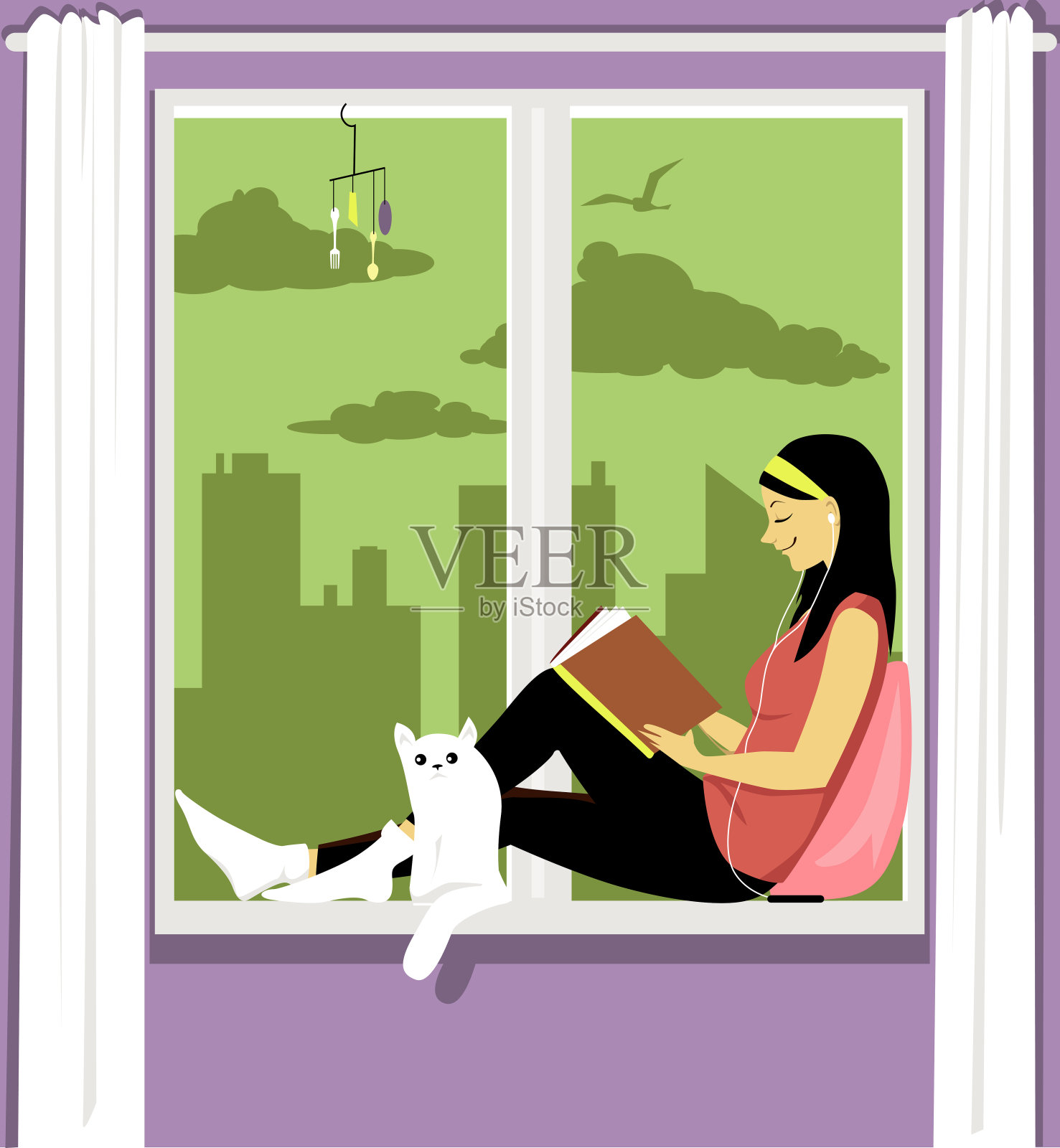在家阅读插画图片素材
