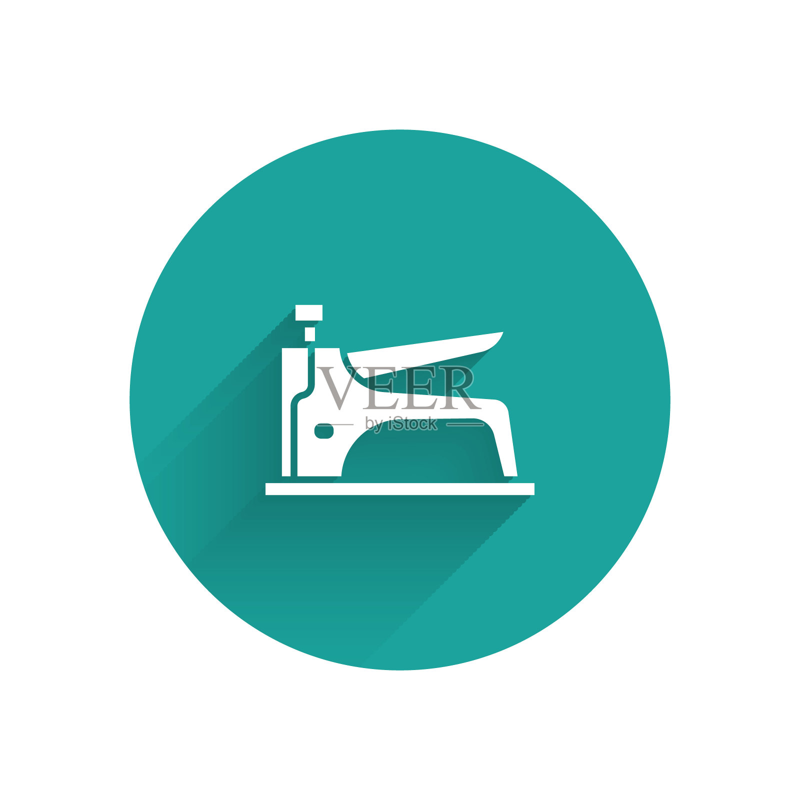 白色建筑订书机图标孤立与长阴影。工作的工具。绿色圆圈按钮。矢量图插画图片素材