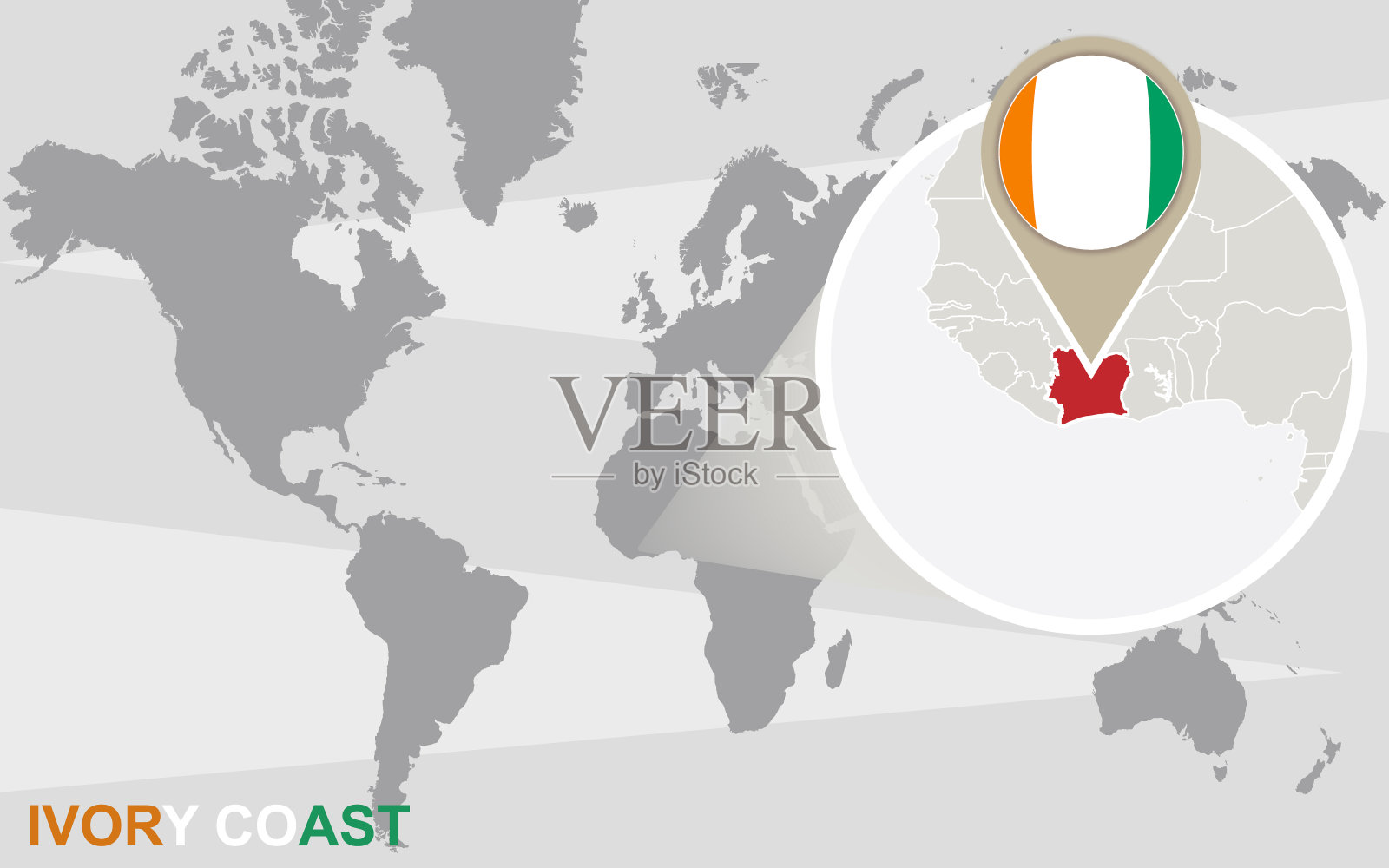 放大的象牙海岸世界地图插画图片素材