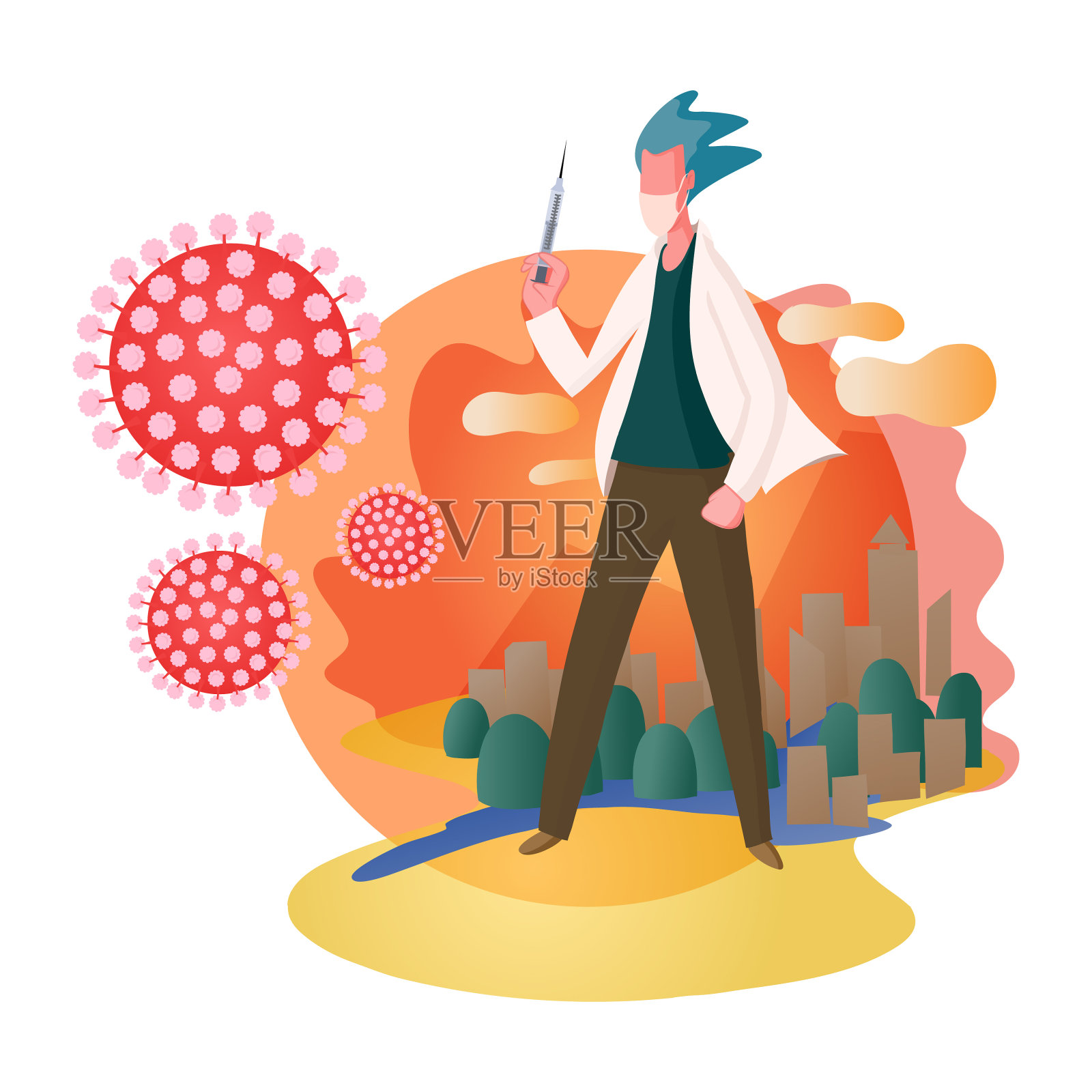 医生对抗冠状病毒的插图。插画图片素材