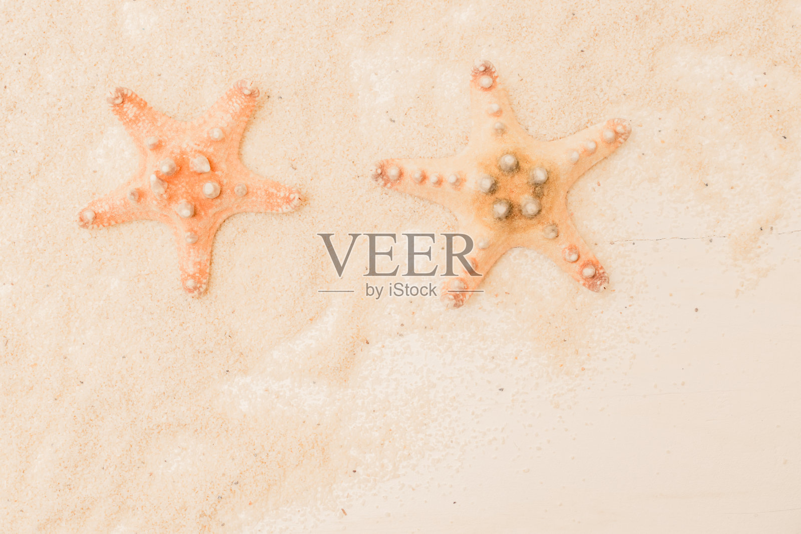 平铺由彩色海星和沙子组成照片摄影图片