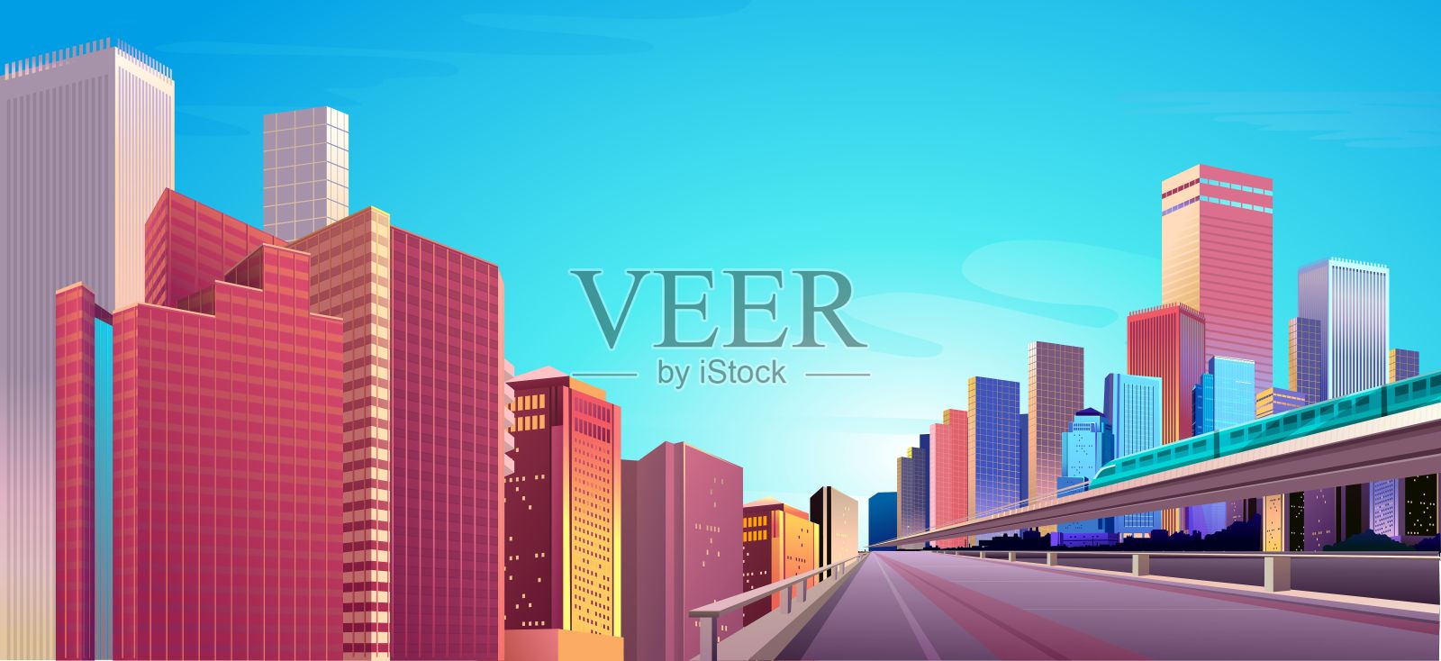 城市街道建筑，天际线景观插画图片素材