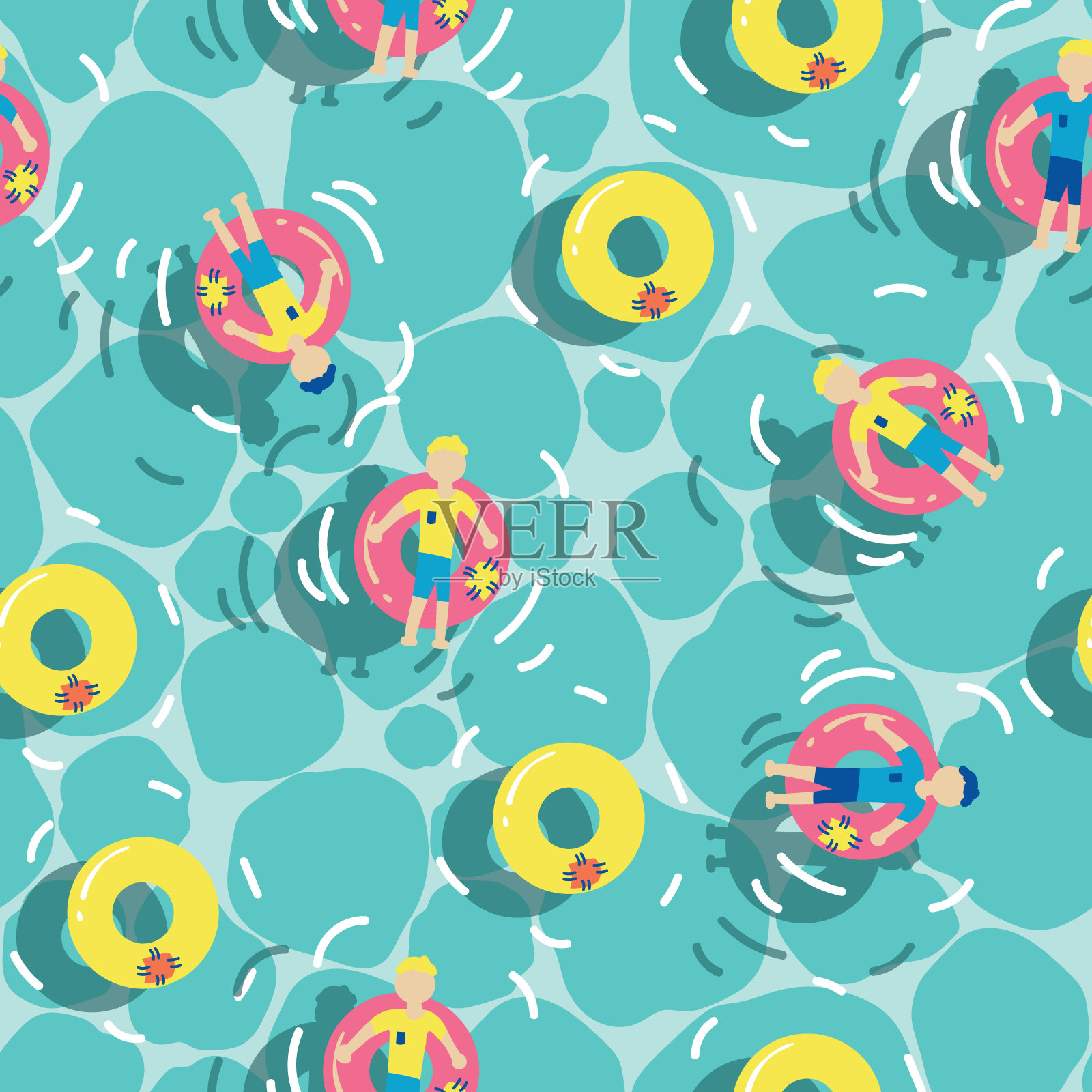 游泳池浮动向量无缝模式。插画图片素材