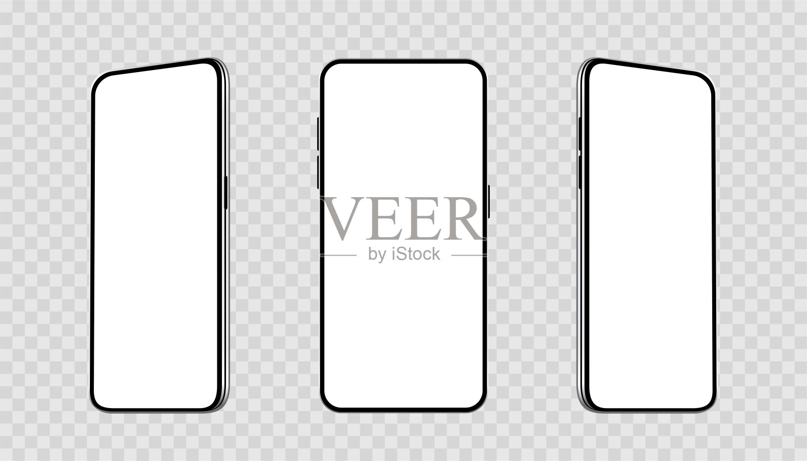 逼真设置智能手机在不同的角度模型。手机空白显示。手机3d -股票矢量。设计元素图片