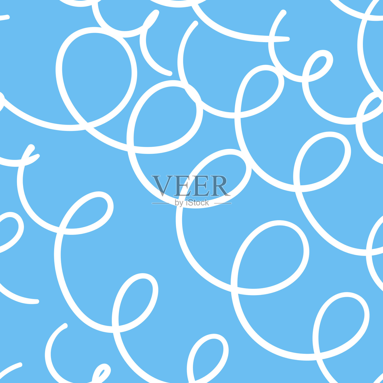 抽象手绘涂鸦细线波浪无缝图案。卷曲线性凌乱的背景。矢量插图。插画图片素材