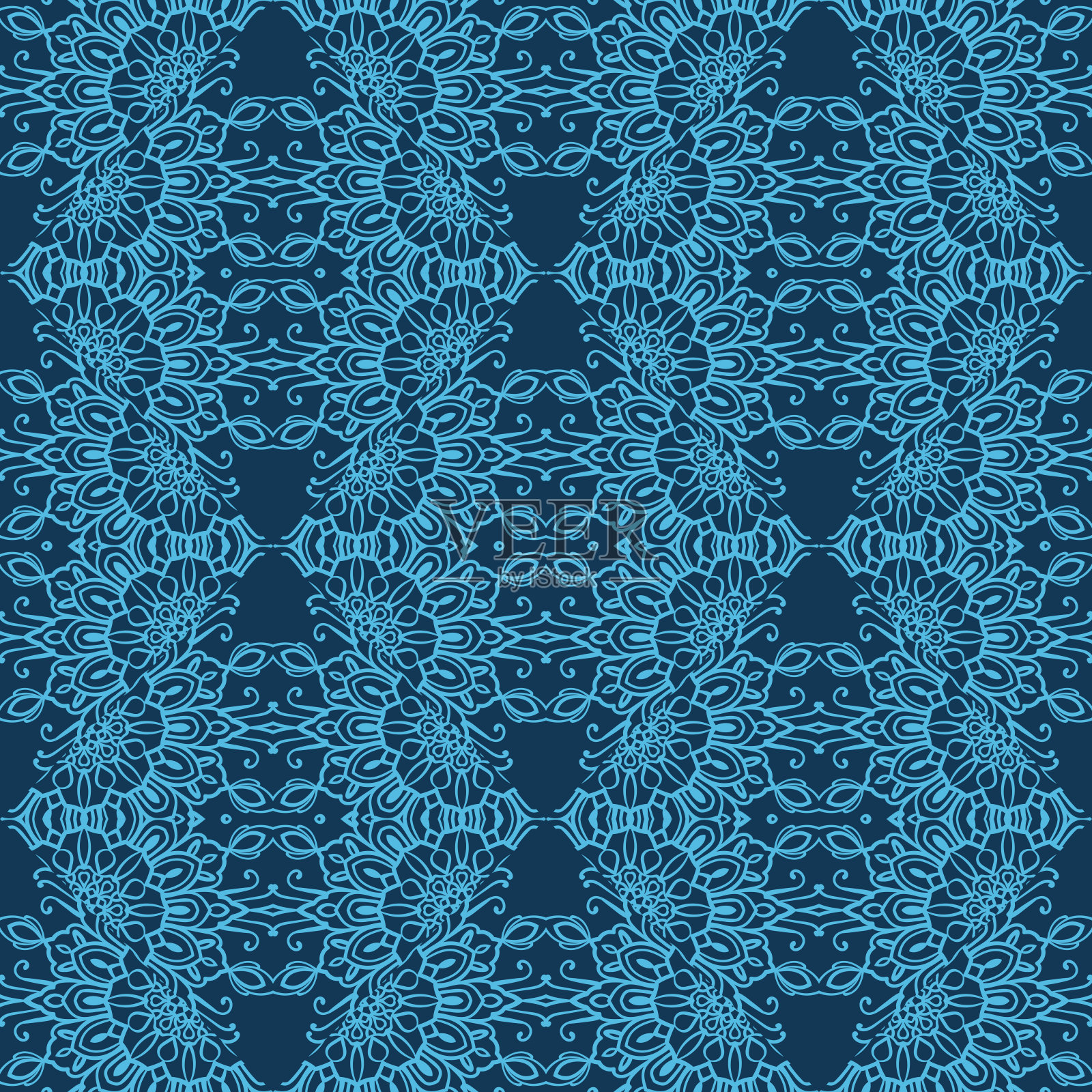 抽象花卉涂鸦无缝图案与漩涡。幻想的背景。花,旋度马赛克。卷曲的包装纸。矢量插图。插画图片素材