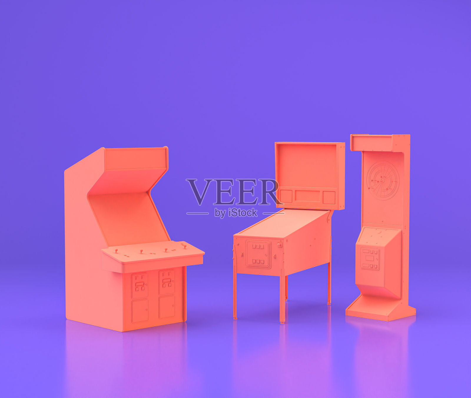 街机游戏游戏柜，复古复古街机游戏机，橱柜在平坦的紫色房间，游戏，复古游戏，复古时尚，3d渲染照片摄影图片