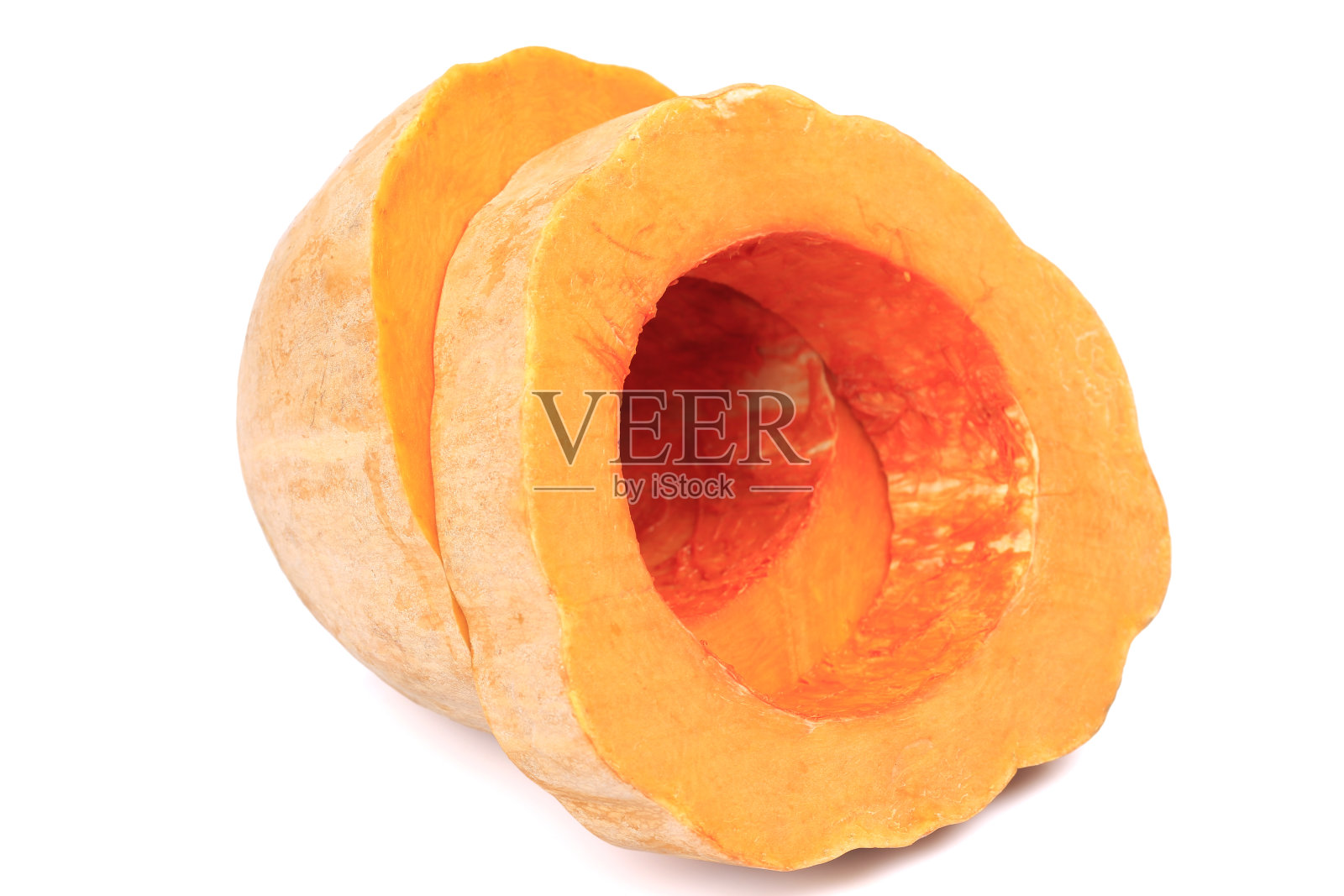 南瓜片孤立在白色的背景，切片南瓜孤立在白色。南瓜片，切成小块的南瓜，特写。照片摄影图片