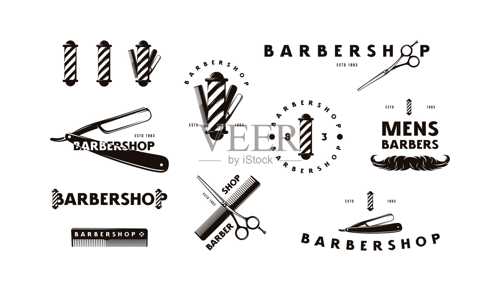 一套理发店的标签和标志插画图片素材