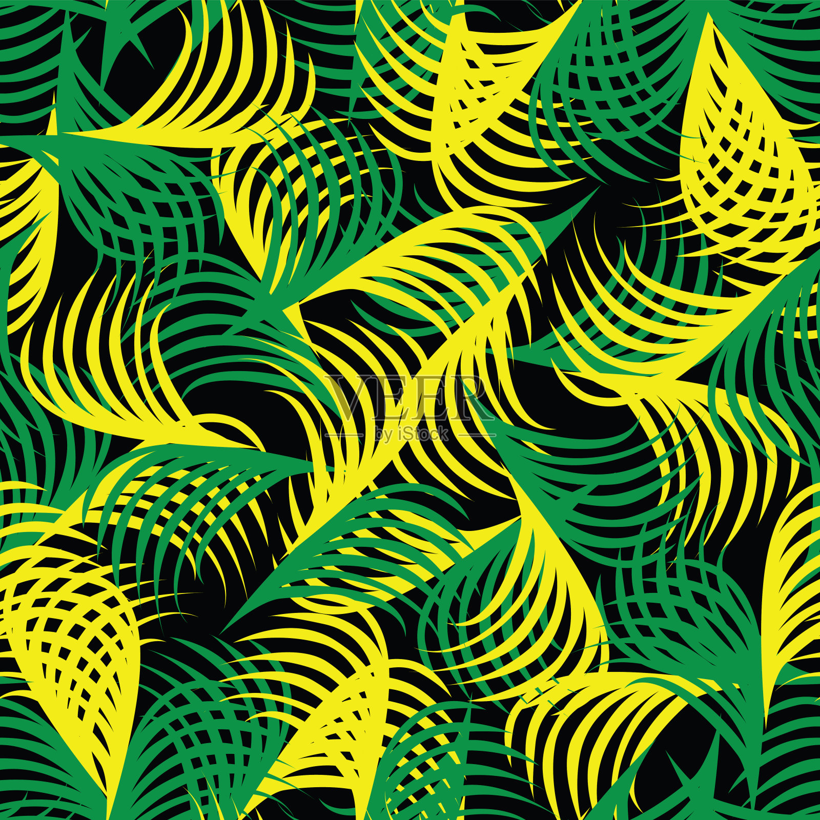 几何棕榈叶风格无缝图案插画图片素材