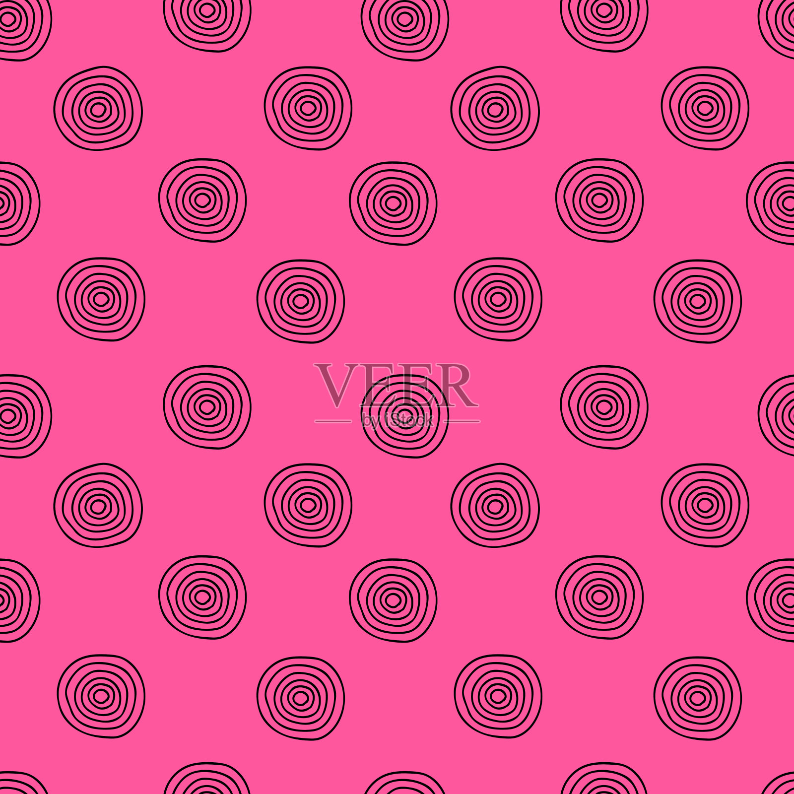 矢量无缝模式的黑色手绘圆孤立在粉红色的背景插画图片素材