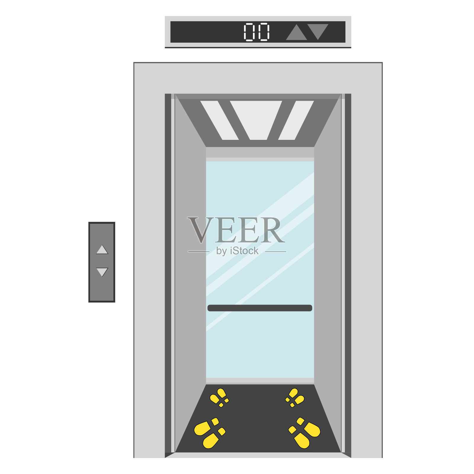 如何利用电梯中的社交距离预防COVID-19病毒感染。插画图片素材