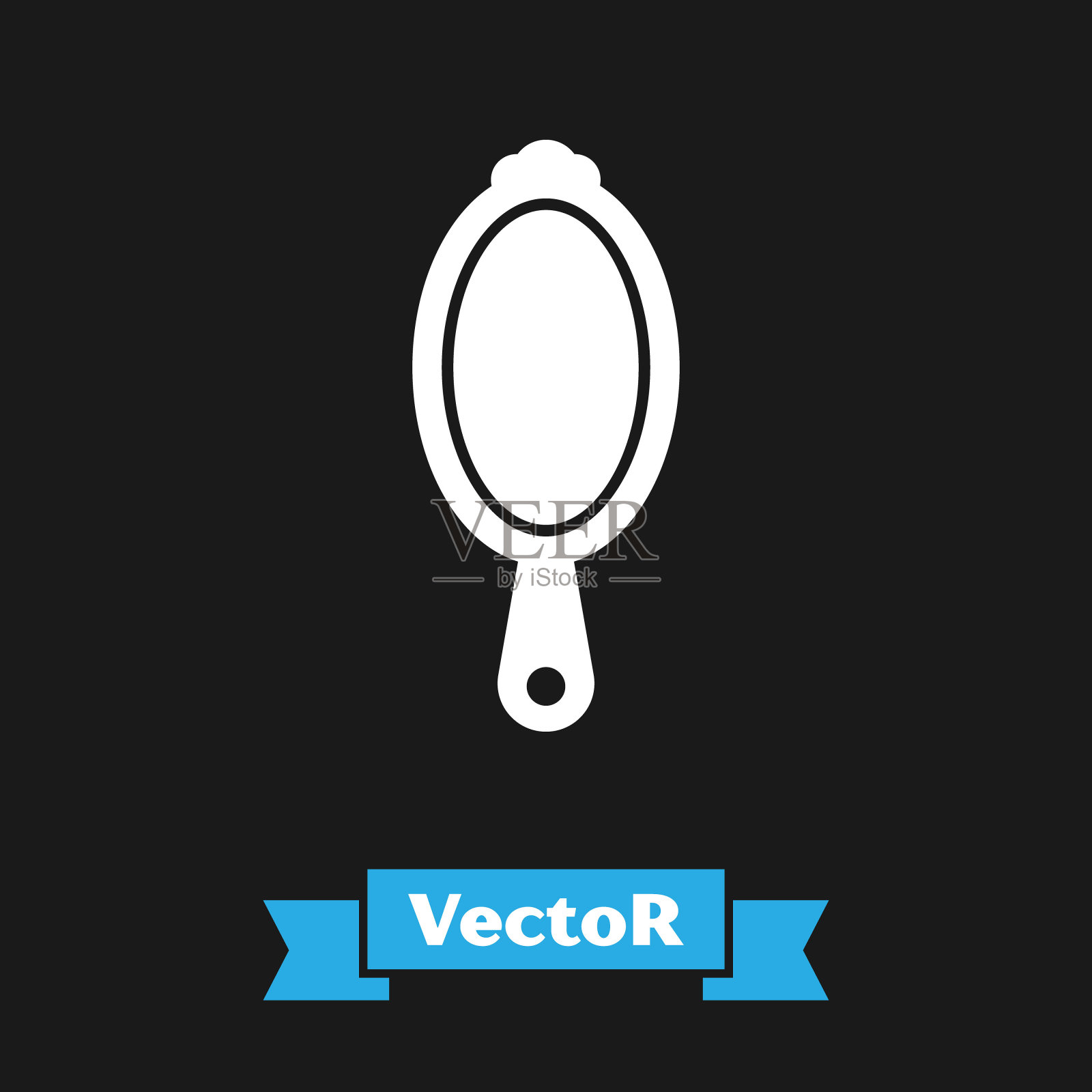 白色魔术手镜图标孤立在黑色背景。矢量图插画图片素材