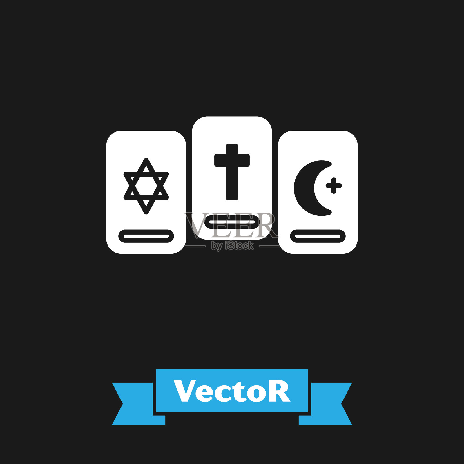 三个塔罗牌图标孤立在黑色背景上。魔法神秘塔罗牌组。矢量图插画图片素材