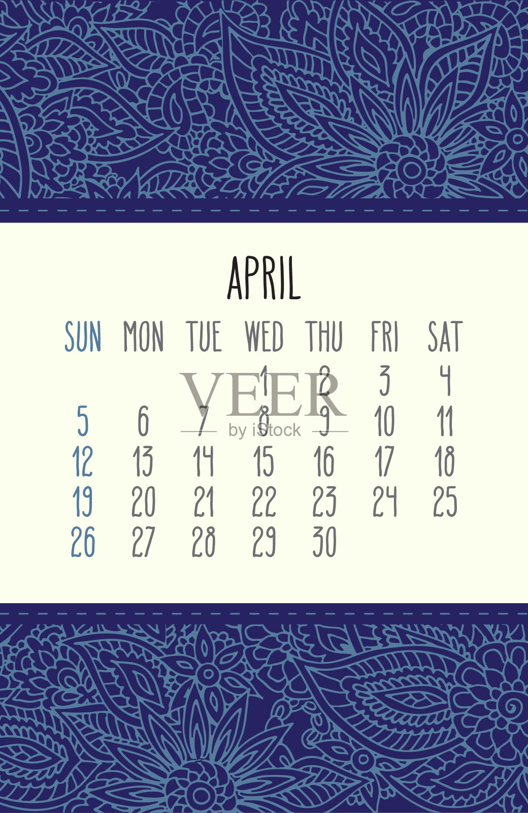 2020年4月月涂鸦华丽日历设计模板素材