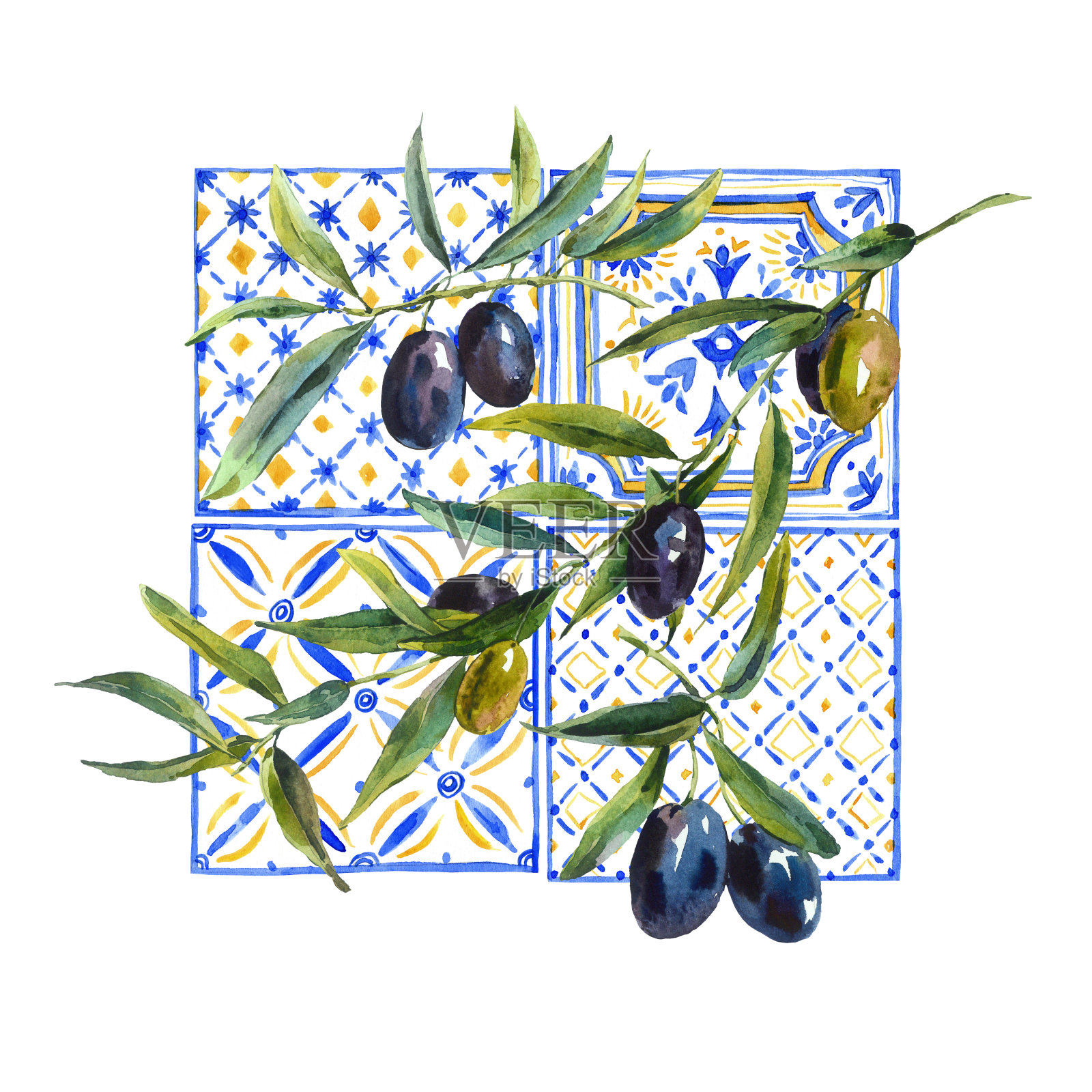 水彩橄榄枝装饰贺卡插画图片素材