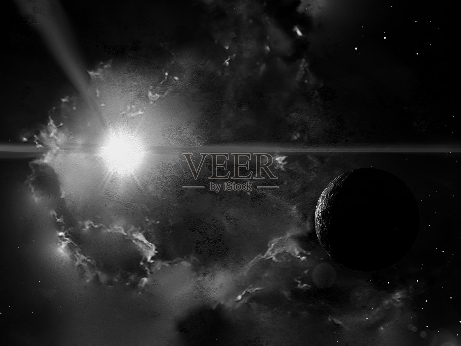 行星、太阳和太空中的云照片摄影图片